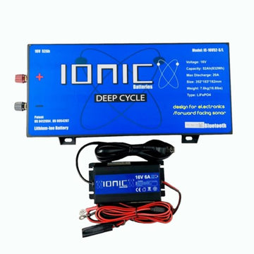 Ionic Lithium 16V 52Ah | Marine Electronics/Sonar LiFePO4 Battery + Charger