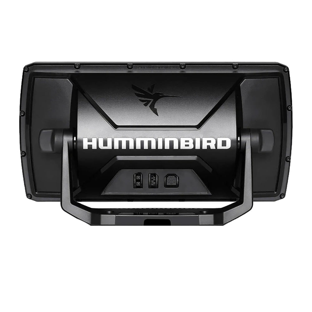 Rear view image of a Humminbird HELIX 7 GPS CHIRP MSI G4  Showing cable connections and mounting bracket.
