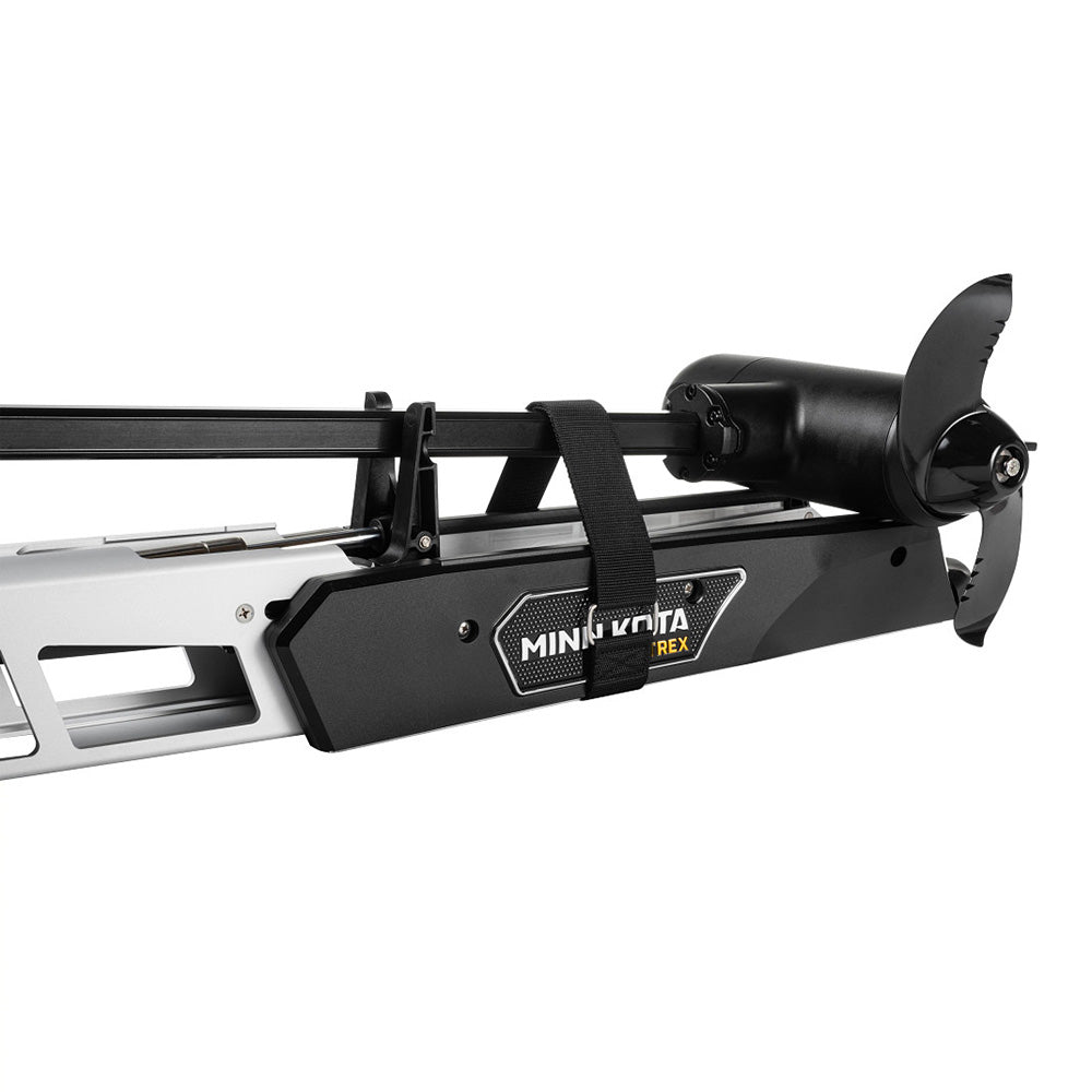 Minn Kota Ultrex QUEST 90/115 Trolling Motor w/Micro Remote - Dual Spectrum CHIRP - 24/36V - 90/115LBS - 52" with the stabilizing strap in place.