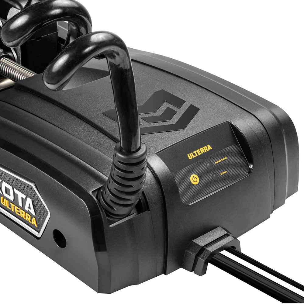 Image showing the location of the power button for the Minn Kota Ulterra QUEST 90/11  w/Wireless Remote - Dual Spectrum CHIRP  trolling motor.